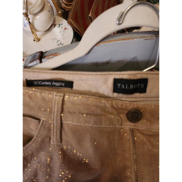 Talbots Women Corduroy Pants Jeggings 12 Tan Glitter High Waist Ankle - Picture 3 of 5